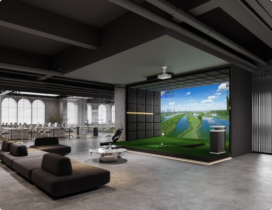 High-end indoor golfsimulator met 4K-projectie en groot slagbereik