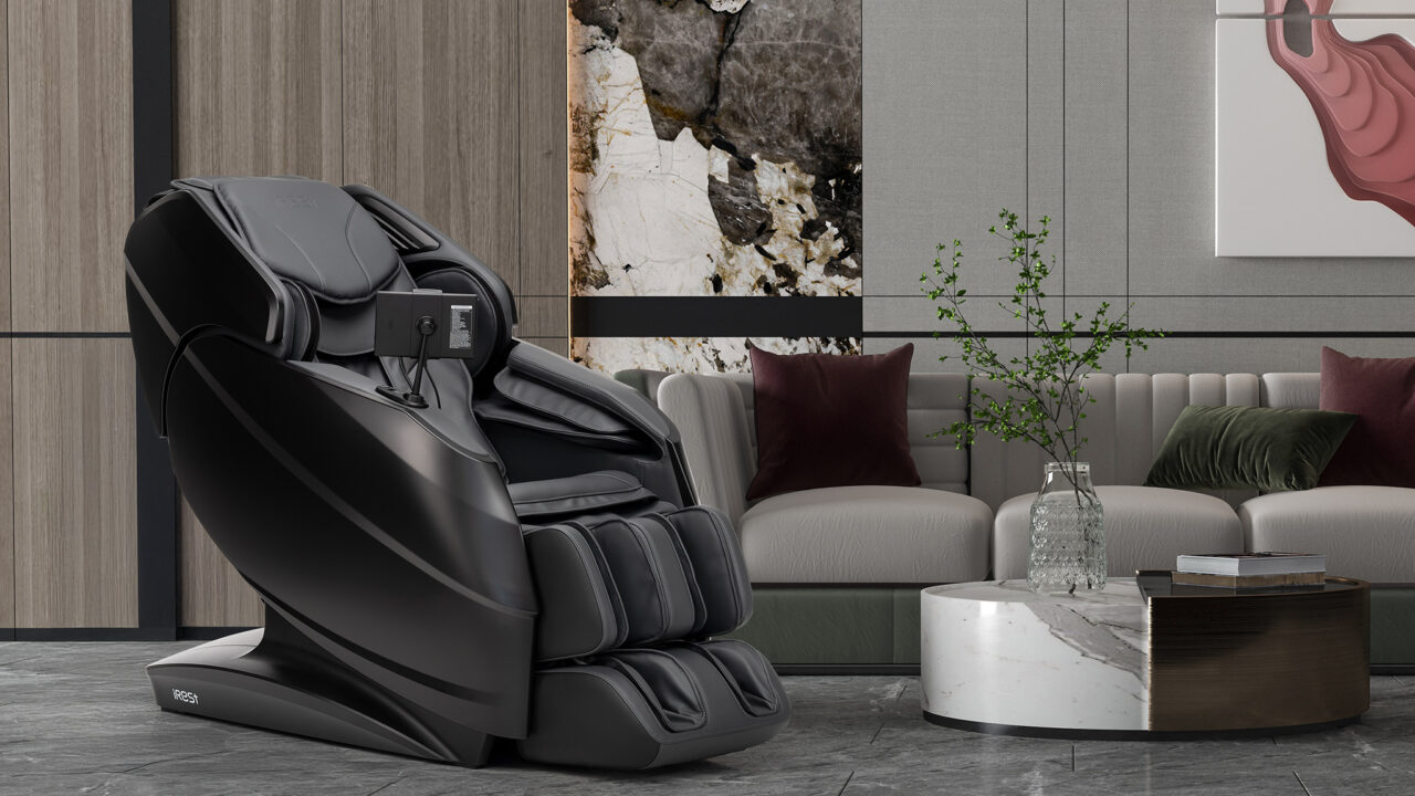 Zwarte 4D-massagestoel met been- en voetmassage